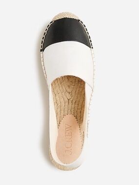 NEW J. Crew White Canvas Espadrilles with leather Black Toe Cap Size 9